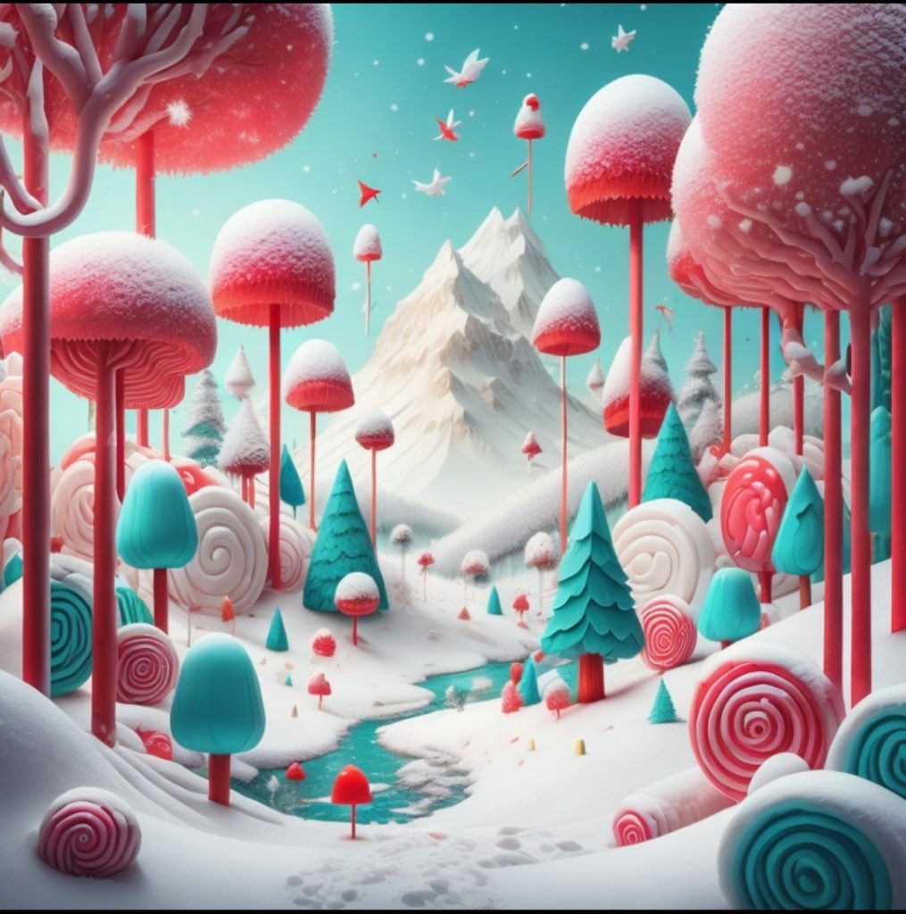 alt="turquoise and red snow land"