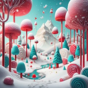 alt="turquoise and red snow land"