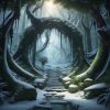 alt="winter wonderland, snowy tunnel, vines and a path"