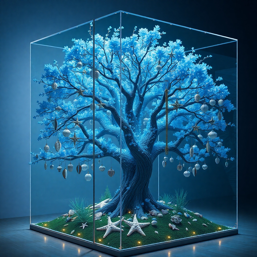 Alt=blue treehouse decal for fish tanks"