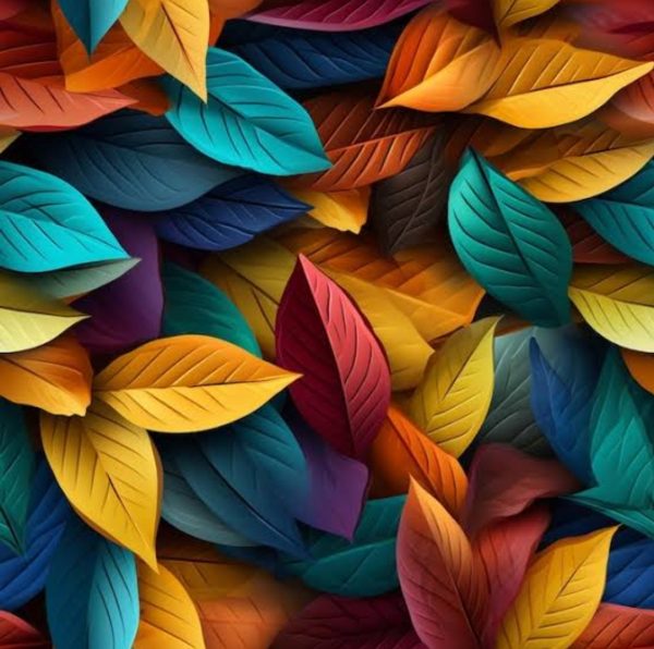 alt="colourful leaves background sticker for fish tank"