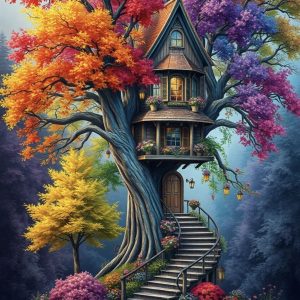 alt ="the multi coloured tree house"