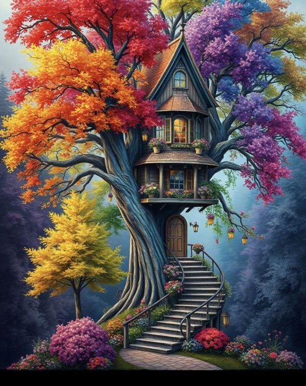 alt ="the multi coloured tree house"