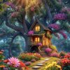 Quaint tree house fish tank background