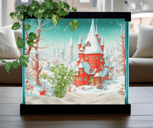 snow red coloured building fish tank background
