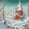 Snow Covered Red Village alt="winter wonderland red and white"