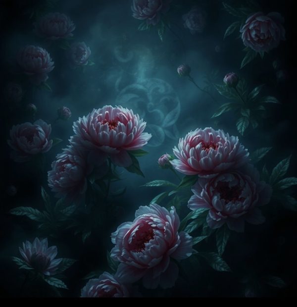 alt="Pink Peony's in a fog"