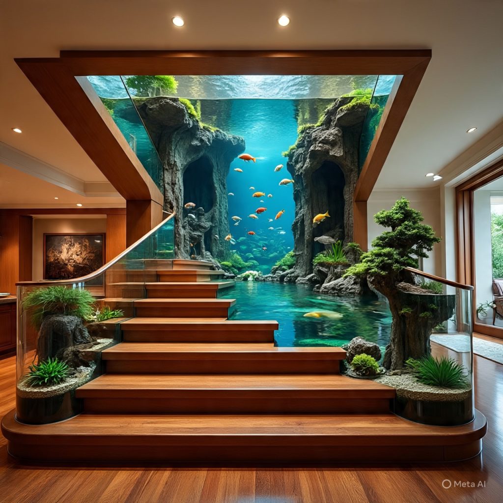 alt="waterfall cascading down the stairs"