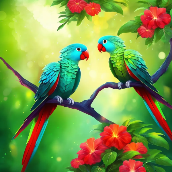 alt="Parots in a tropical wonderland"