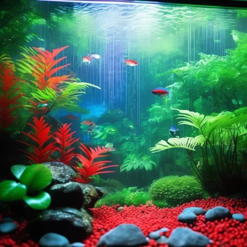 red green landscape fish tank background sticker