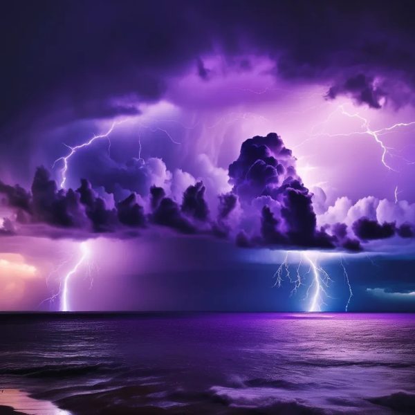 alt = "Purple electric storm over the ocean"