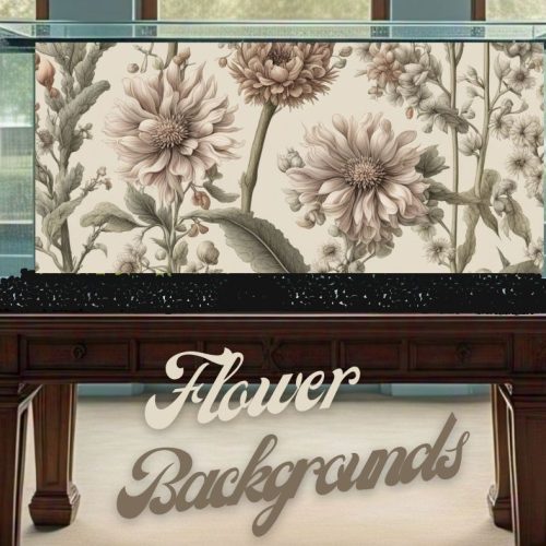 alt="fish tank design black white and grey flowers on a white background, used as a background image on a fish tank"