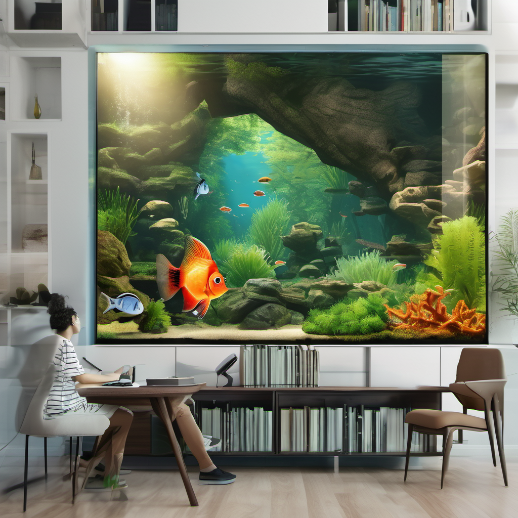 alt="a example of a fish tank background on a modern office fish tank"