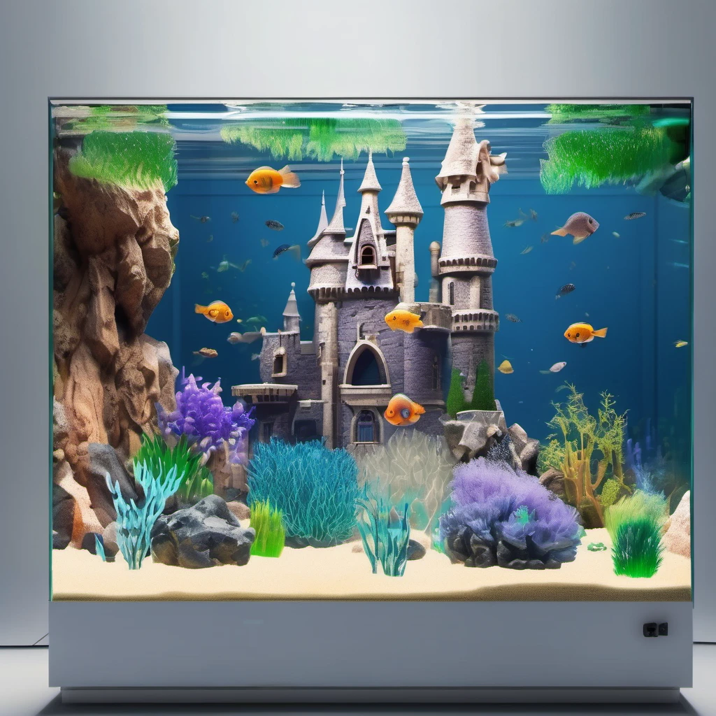 alt="medievil castle background on fish tank"
