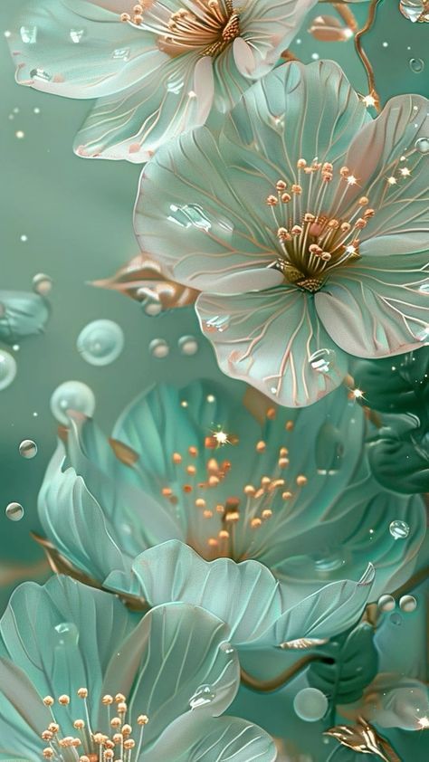 alt="fish tank decor background for aquarium green and gold flowers"