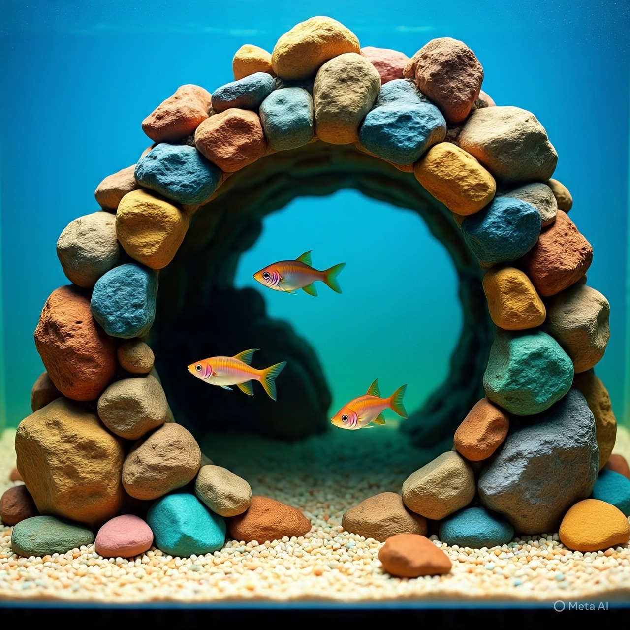 alt="fish tank rock cave round painted rocks"