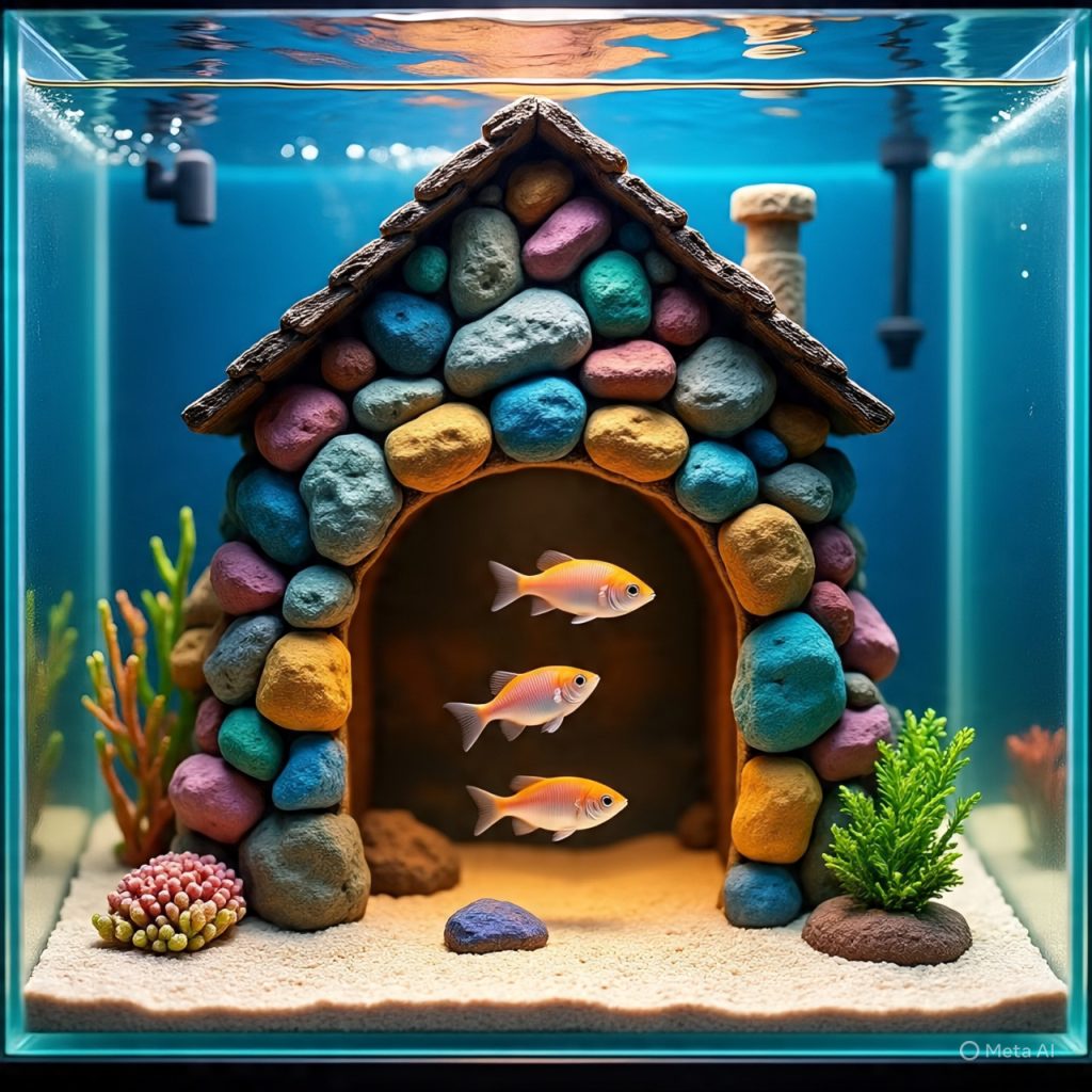 alt-"assembled rock cave house for fish tank"