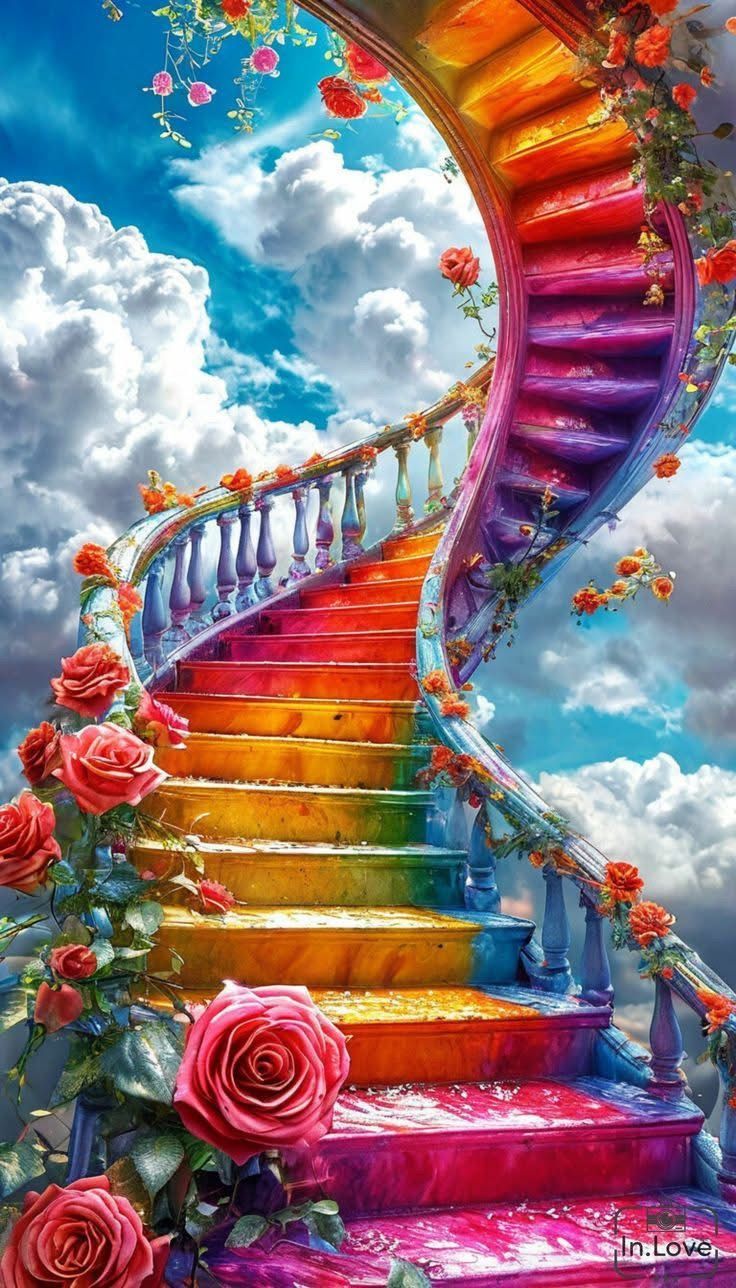 alt="aquarium background sticker staircase to heaven rainbow"