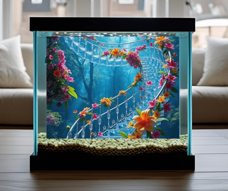 Betta fish tank background decoration together when added to a piece of driftwood with an Anubis plant is all Bettas need in tank decoration