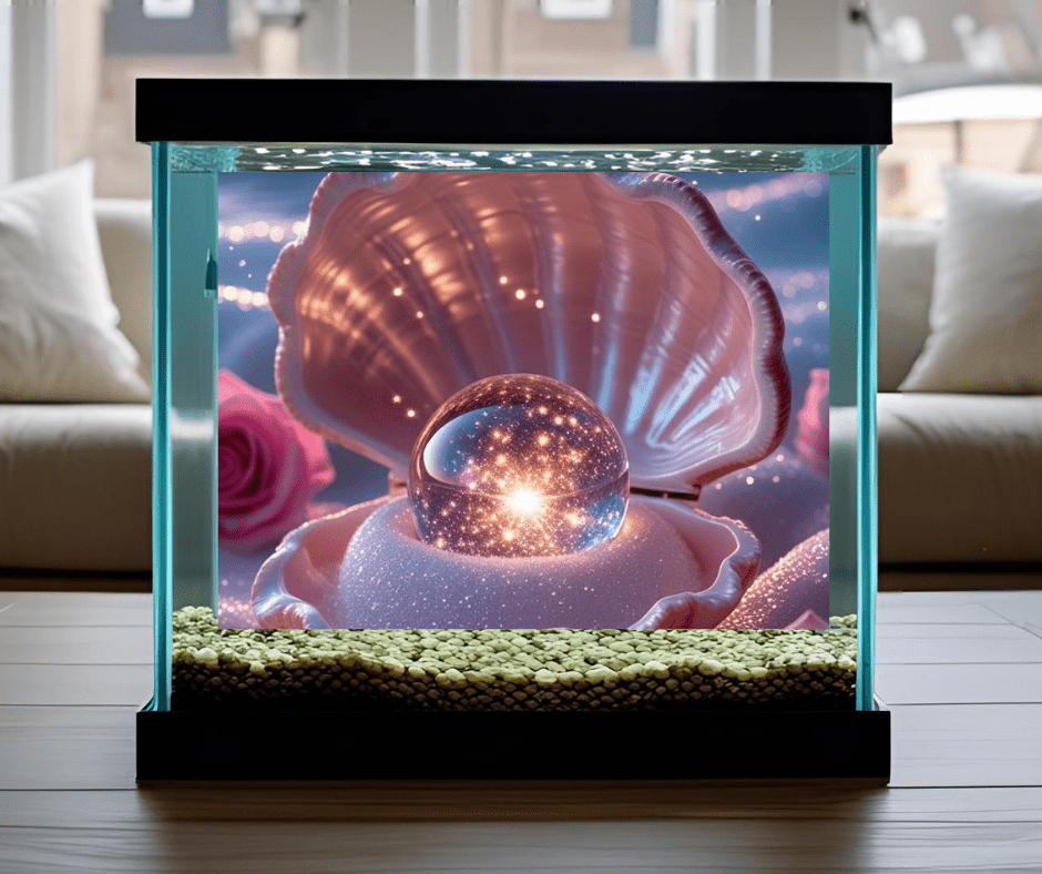 visual depth displayed in this pink oyster shell fish tank background decoration