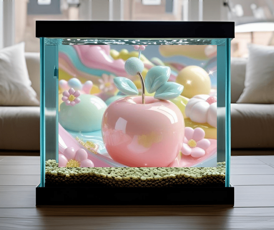 aquarium decoration includes this pastel apples background featuring soft colours in pink, lemon and pale blue