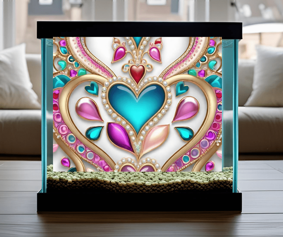 aquarium bubbler decorations teamed with a pink jewelled background