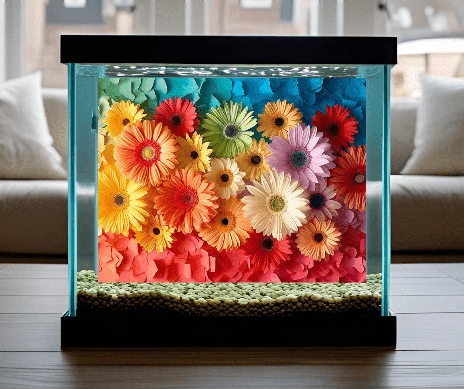 3d aquarium decoration background primary coloured flowers