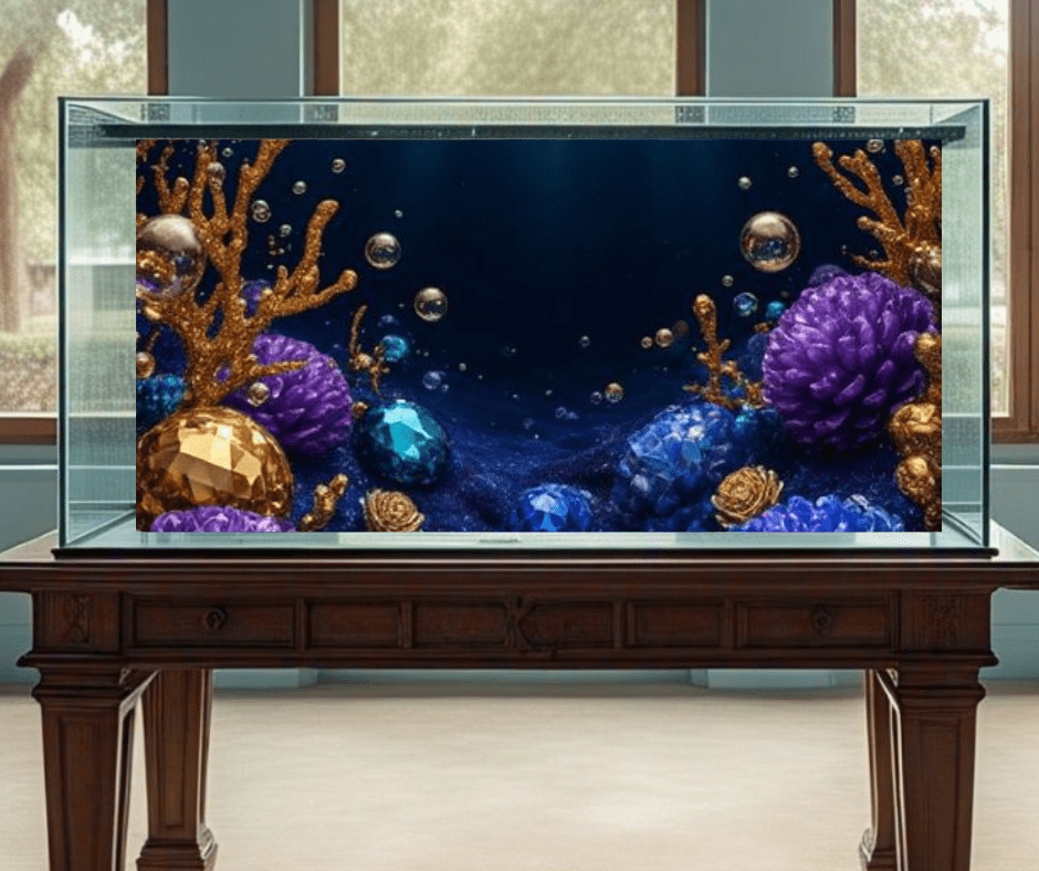 alt=Fish tank sticker background castle"