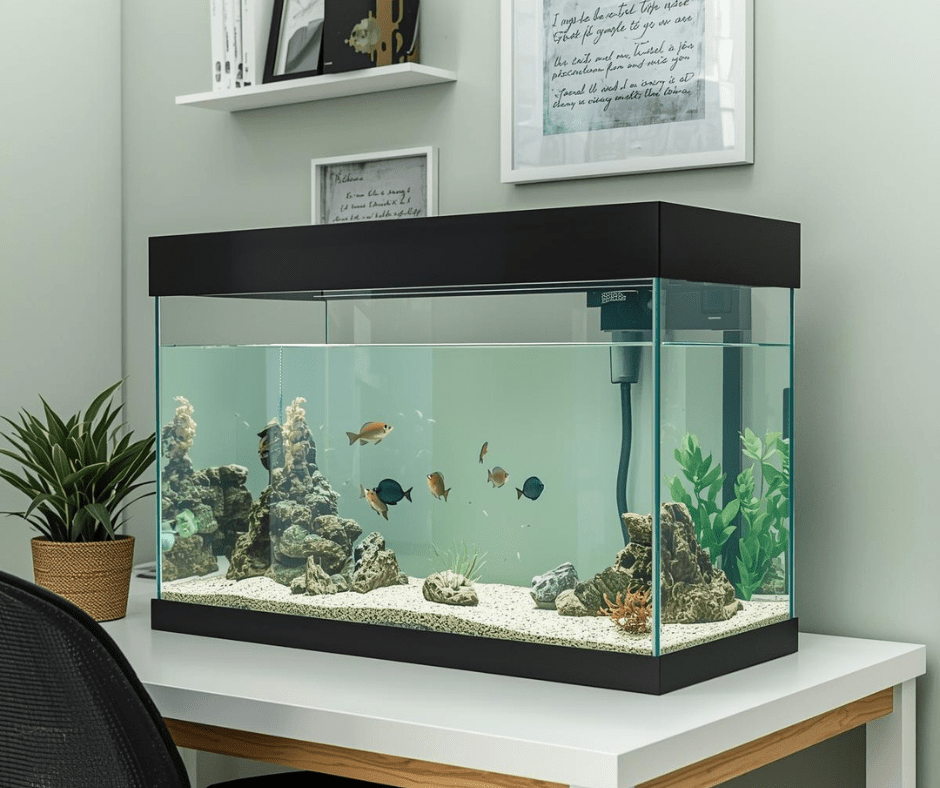 guys dorm room boring fish tank