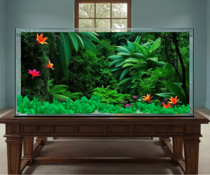 Another World in the jungle bright green fish tank background sticker