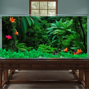 Another World in the jungle bright green fish tank background sticker