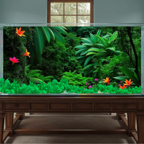 Another World in the jungle bright green fish tank background sticker Another World in the jungle bright green fish tank background sticker