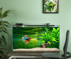 what size tank for a betta fish image 2 java ferns in tank with betta fish and background under the rice paddies